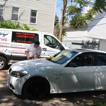 Polishing the hood of a BMW during mobile auto detailing by Time Saving Auto Detail